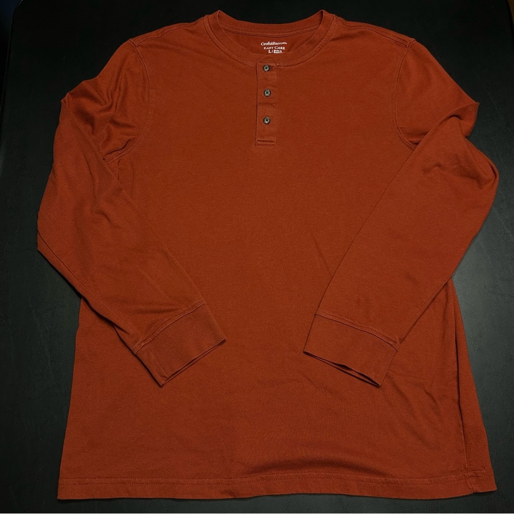 Croft And Barrow Easy Care Soft Henley Shirt Mens Large Burnt Orange Long Sleeve
